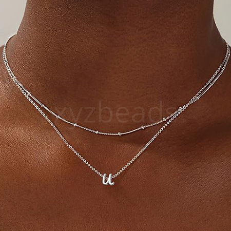 Brass Double Layer Small Letter Pendant Necklaces for Women WG025FC-51-1