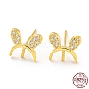 Rabbit Ear 925 Sterling Silver Micro Pave Clear Cubic Zirconia Stud Earring Findings STER-Q192-23G-1