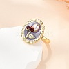 Flower Pattern Brass Enamel & Natural Freshwater Pearl Open Cuff Rings for Women RJEW-G342-01G-02-2