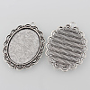 Tibetan Style Antique Silver Alloy Flat Oval Pendant Cabochon Settings TIBEP-M022-58AS-2