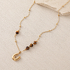 European Faceted Natural Tiger Eye 304 Stainless Steel Alphabet Pendant Necklaces QN9691-21-1
