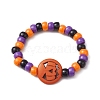 2Pcs 2 Styles Pumpkin Plastic Beaded Stretch Bracelet Sets BJEW-JB10888-3