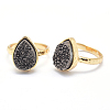 Electroplate Natural Druzy Quartz Crystal Finger Rings RJEW-I055-04G-RS-1