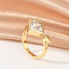 Rhombu Brass Clear Cubic Zirconia Open Cuff Rings for Women RJEW-G343-09G-1