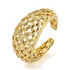 Grid Hollow Brass Open Cuff Rings for Women RJEW-Z050-11G-1