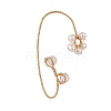 Natural Rose Quartz & Pearl Braided Flower Cuff Earrings EJEW-JE04957-02-2