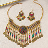 Bohemia Style Flat Round Alloy Rhinestone Tassel Pendant Necklace & Stud Earrings Sets for Women FS-WG72CA2-01-3