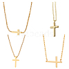 4Pcs 4 Styles Brass & 304 Stainless Steel Sideways Cross Box Chain Necklaces for Women NJEW-UN0001-67-1