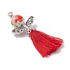 Porcelain Beaded with Polycotton Tassel Big Pendants PALLOY-JF02986-4