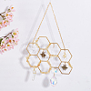 Brass Honeycomb & Yellow Quartz Chip Pendant Decorations HJEW-WH0069-33-4