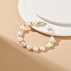 Natural Keshi Pearl Beaded Bracelet with Brass Clasp for Women BJEW-JB08867-01-5