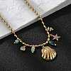 Beach 304 Stainless Steel Rhinestone & Glass Shell Shaped Pendant Necklaces for Women NJEW-Z061-08G-2