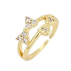 Rack Plating Bowknot Brass Micro Pave Clear Cubic Zirconia Cuff Rings for Women RJEW-M028-62G-2