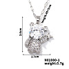 Brass Clear Cubic Zirconia Shiny 3D Bear Pendant Necklaces PZ7531-1-1