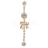 Piercing Jewelry Real 18K Gold Plated Brass Rhinestone Bowknot Navel Ring Belly Rings AJEW-EE0001-67-1