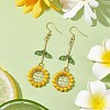 Sunflower Glass Beaded Dangle Earrings EJEW-TA00519-2