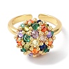 Colorful Cubic Zirconia Flat Round Open Cuff Rings RJEW-B044-04G-2