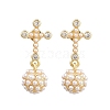 Brass Micro Pave Clear Cubic Zirconia Cross with Half Round Dangle Stud Earrings EJEW-L275-05G-4