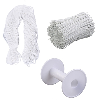 Gorgecraft Round Polyester & Spandex Elastic Band for Mouth Cover Ear Loop, Mouth Cover Elastic Cord Sets, with PE Nose Wire and Spools, White, 2.5~3mm, 100m/set, 100(3.93 inch)x3mm, 100pcs/set