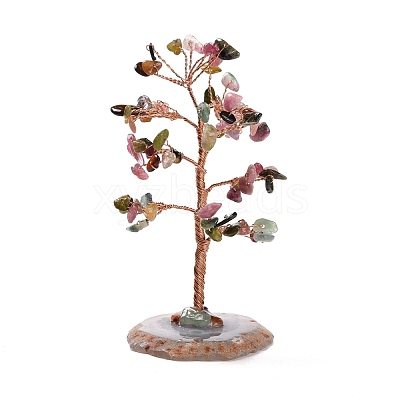 Natural Multicolor Tourmaline Chips & Agate Pedestal Display Decorations DJEW-A001-04F-1