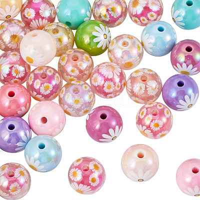 30Pcs 2 Styles Printed Transparent & Opaque Acrylic Beads MACR-TA0003-01-1