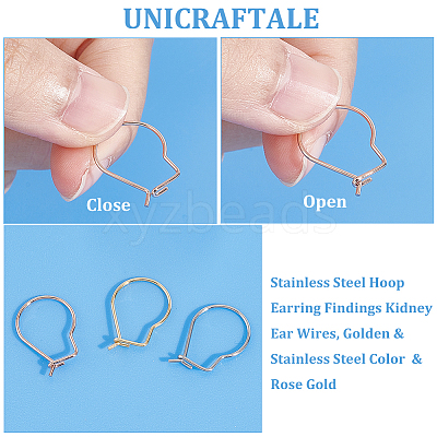 304 Stainless Steel Hoop Earring Findings Kidney Ear Wires STAS-UN0012-43-1
