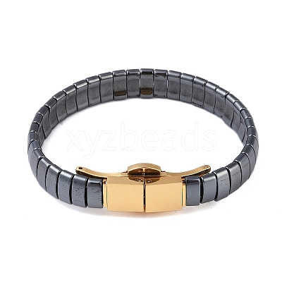 Ion Plating(IP) Synthetic Non-Magnetic Hematite Beaded Bracelets for Men BJEW-E102-01G-1