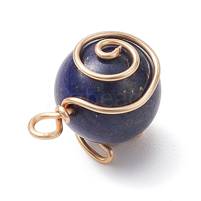 Natural Green Aventurine/Rose Quartz/Tiger Eye/Lapis Lazuli/Amethyst Copper Wire Wrapped Moon Pendants PALLOY-JF02908-1
