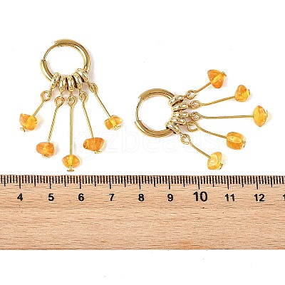 Natural Amber Hoop Earrings EJEW-JE07426-1