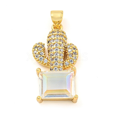 Rack Plating Brass Micro Pave Clear Cubic Zirconia Pendants ZIRC-L100-158G-1