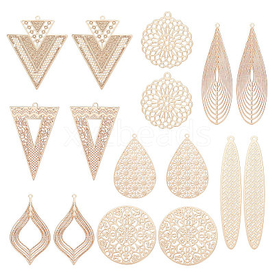 32Pcs 8 Style Rack Plating Brass Filigree Big Pendants KKC-UN0001-02-1