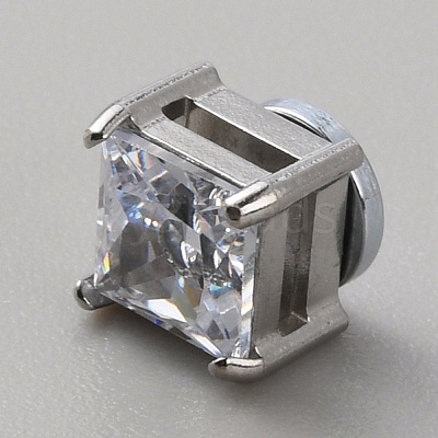 Clear Cubic Zirconia Square Clip-on Earrings EJEW-TAC0017-07-1