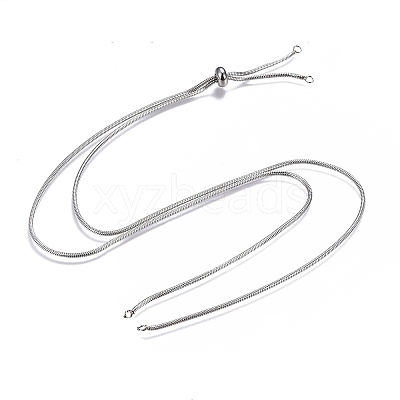 Tarnish Resistant Adjustable 304 Stainless Steel Round Snake Chains Slider Necklaces Making NJEW-L156-004P-02-1