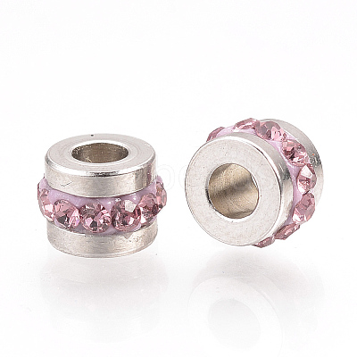 201 Stainless Steel Polymer Clay Rhinestone Inlaid Beads RB-YWC0001-02H-1
