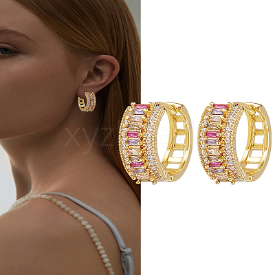 1 Pair Brass Micro Pave Cubic Zirconia Hoop Earrings EJEW-LP0004-84-1