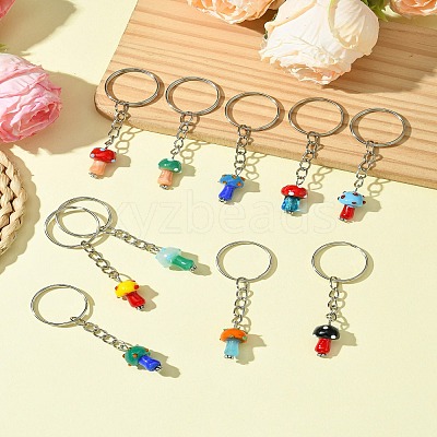 10Pcs Lampwork Mushroom Pendant Keychain KEYC-FS00021-1