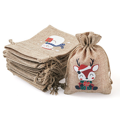 30Pcs 15 Styles Rectangle Jute Cloth Storage Pouches ABAG-KS0001-03-1