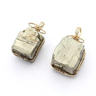 Cuboid Brass Natural Pyrite Pendants X-G-N0145-10-1