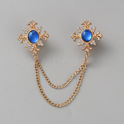 Zinc Alloy Rhinestone Chain Collar Pin Brooches JEWB-WH0816-010G-01-1