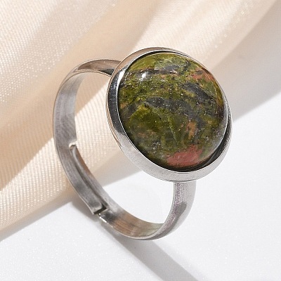 Half Round Natural & Synthetic Gemstone Finger Rings RJEW-M062-01P-23-1