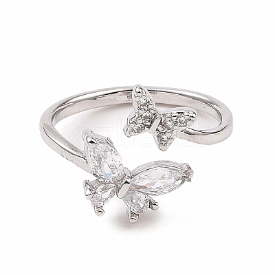 Clear Cubic Zirconia Butterfly Open Cuff Ring X-RJEW-B028-26P-1
