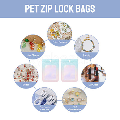 60Pcs Rectangle Glitter Holographic Plastic Resealable Packaging Bags ABAG-TA0001-97A-03-1