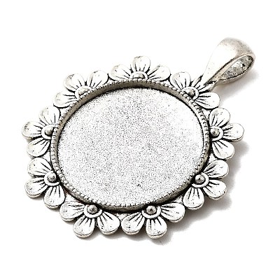 Tibetan Style Flower Alloy Pendant Cabochon Settings X-TIBEP-Q055-09AS-RS-1