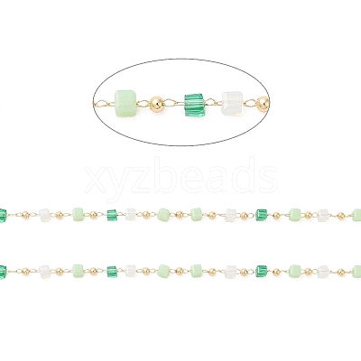 Faceted Cube Glass & Round Beaded Chains CHC-G018-03KCG-01-1