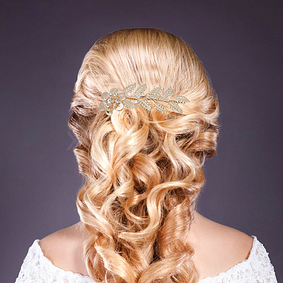 10Pcs 10 Style Wedding Bridal Flower & Leaf Iron Hair Combs OHAR-BC0001-02-1