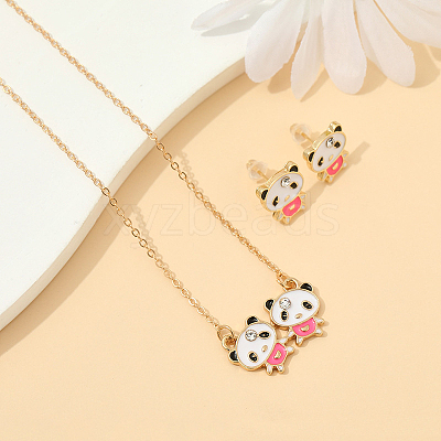 Panda Alloy Enamel & Rhinestones Stud Earring & Pendant Necklaces Sets for Women FS-WGAF002-09-1