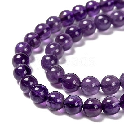 Natural Amethyst Round Bead Strands G-M304-18-6mm-1