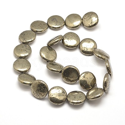 Flat Round Natural Pyrite Beads Strands G-I125-78-18x6mm-1