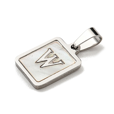 304 Stainless Steel Pave Natural White Shell Pendants STAS-S130-03P-W-1