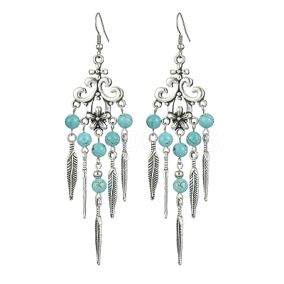 Synthetic Turquoise Beaded Chandelier Earrings EJEW-JE05371-02-1